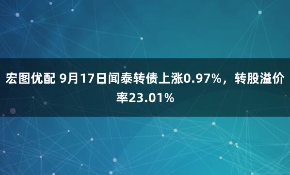 宏图优配 9月17日闻泰转债上涨0.97%,转股溢价率23.01%