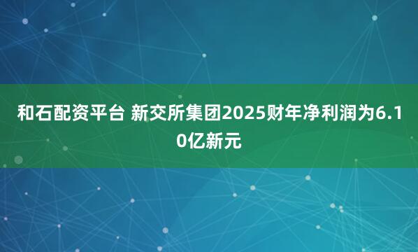 和石配资平台 新交所集团2025财年净利润为6.10亿新元